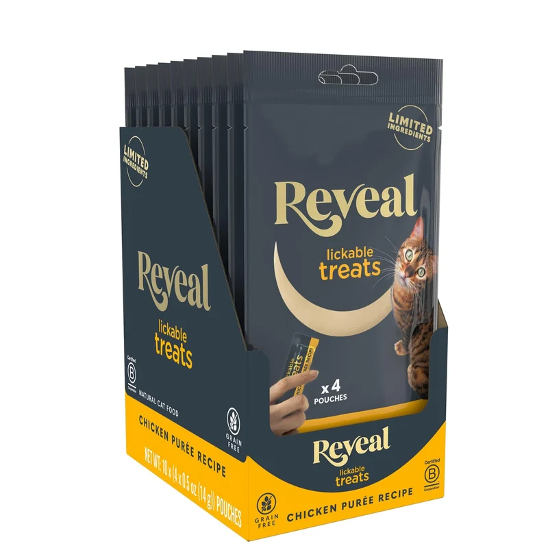 Reveal Friandises Lèchables pour Chats — Purée Naturelle Sans Céréales au Poulet, Pack 40 Sachets (0,5 oz chacun)