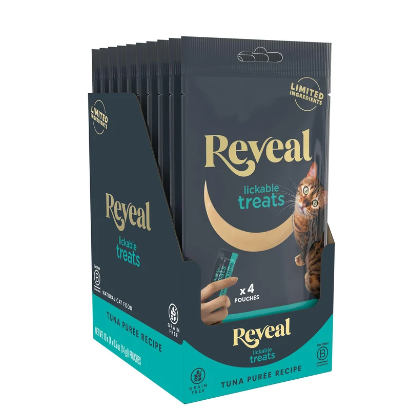 Reveal Purée Lickable pour Chat — Thon, Ingrédients Limités et Sans Céréales, Squeeze Up 40 Sachets 0,5 oz