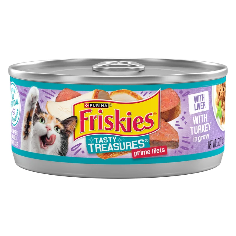Purina Friskies Tasty Treasures Dinde et Foie en Sauce – Lot de 24 Boîtes 5,5 oz | Nourriture humide pour chat adulte