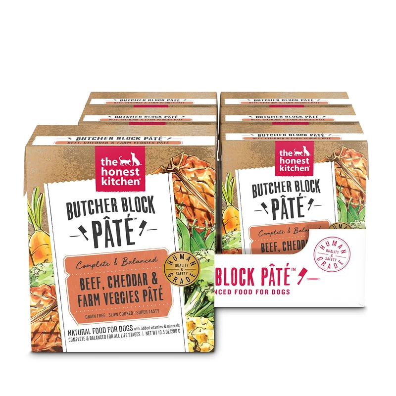 The Honest Kitchen Butcher Block Pâté : Boeuf, Cheddar & Légumes Fermes – Aliment Humain pour Chiens, Pack 6 × 10,5 oz