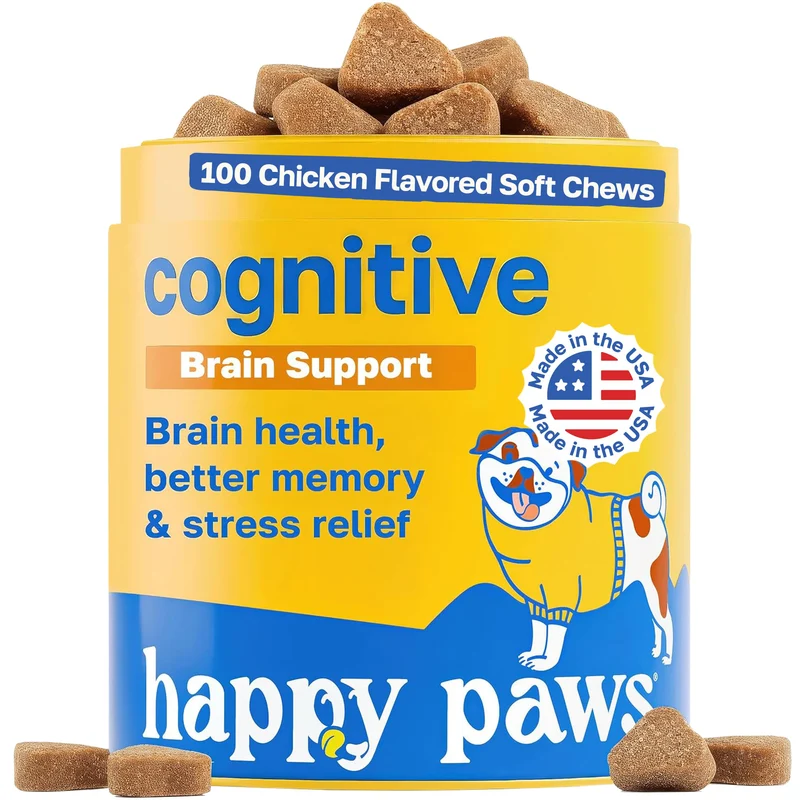 Happy Paws – Supplément cognitif pour chiens avec taurine, spiruline, CoQ10 et vitamines B (tous âges)