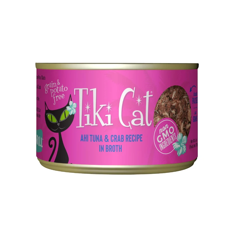 TIKI PETS Tiki Cat Grill – Nourriture humide pour chat (Ahi Thon & Crabe), boîtes de 170 g (8 x 6 oz)