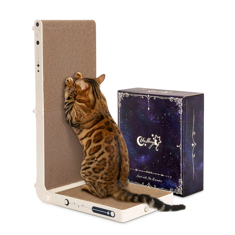 UniBlissy Grattoir Chat L-angle 25,3 po – Double Face, Sans Assemblage, Balle et Herbe à Chat