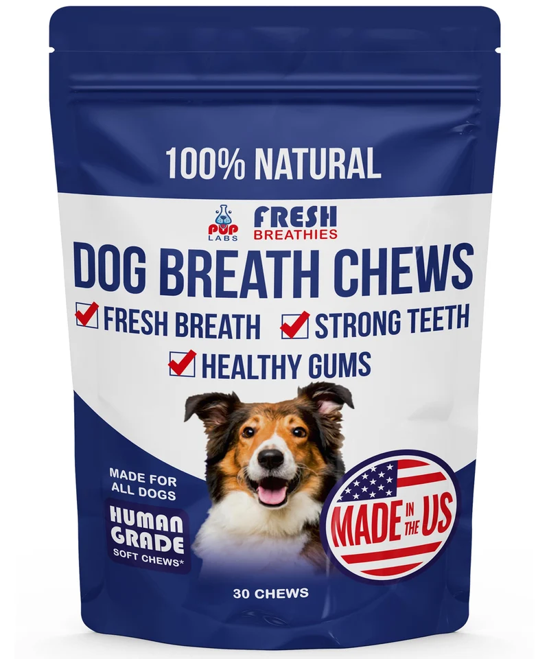 Pup Labs Fresh Breathies – friandises dentaires naturelles pour chiens (30 unités) – Haleine fraîche et soutien digestif – Fabriqué aux États-Unis