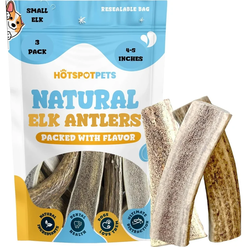 Hotspot Pets — Cornes de cerf fendues premium pour petits chiens (3 pièces, 4–5 pouces), fabriquées aux États‑Unis, sans odeur — possiblement bénéfiques pour l’hygiène dentaire