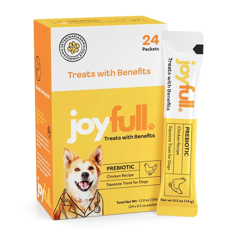 JoyFull Friandises Pâte de Poulet pour Chiens – Prébiotiques, Texture Léchable, 24 Sachets