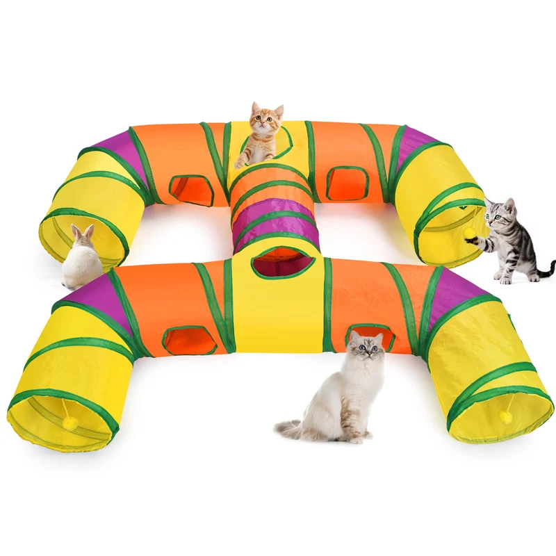 Petizer Tunnel pour Chat H-4 Pliable – Tunnel Interactif à 4 Voies avec Balles pour Chatons