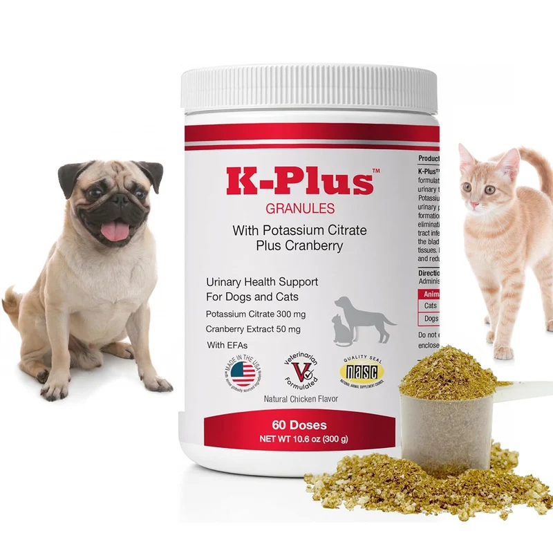 Pet Health Solutions - K-Plus Citrate Potassique + Canneberge pour Chiens et Chats – Soutien UTI et Sante Vessie – Granules Faciles – 60 Doses