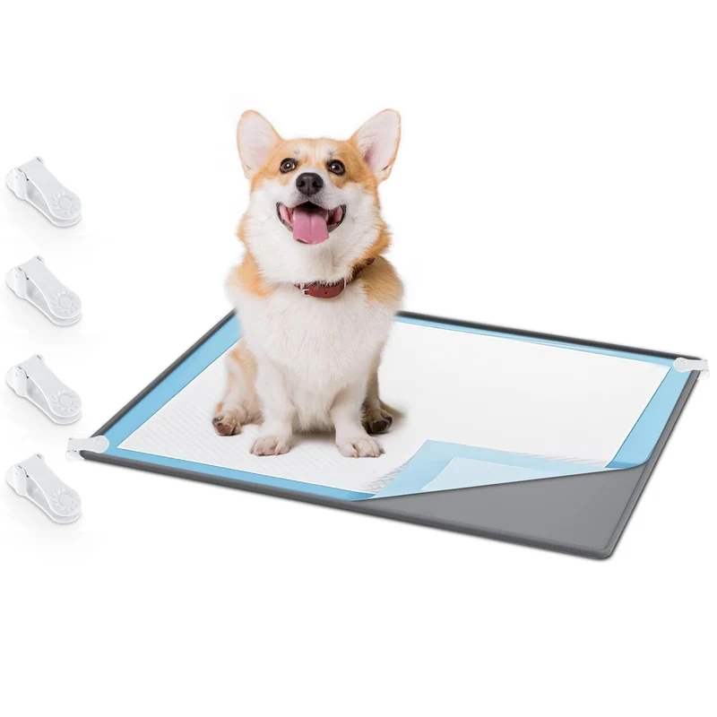 Timgle Tapis Hygiène Silicone 76 x 61 cm – Plateau pour Chiens Gris avec 4 Attaches