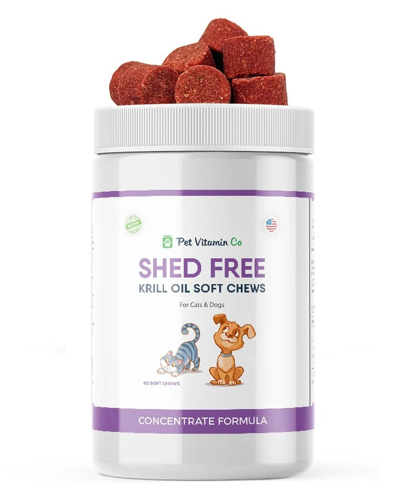 Pet Vitamin Co – Friandises Krill Oil SansMue pour Chiens | Oméga-3, Antioxydants, Peau et Poil Sains | Fabriqué aux États‑Unis | 60 Friandises