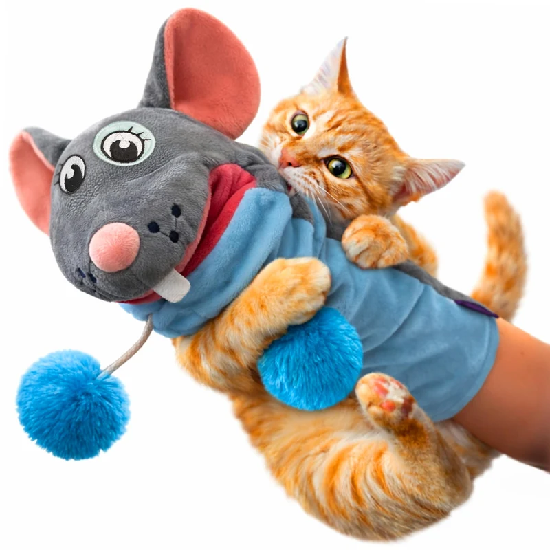 Pounce & Purr Meow Mitt – Gant de jeu pour chats à enfiler, Pip S. Queek, herbe à chat et silvervine, bruits crissants et bras pendants