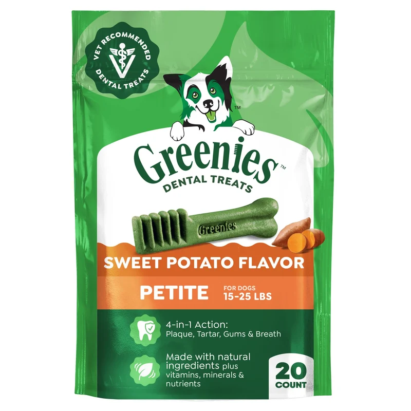Greenies Friandises Dentaires Naturelles pour Chien Adulte – Petite Taille, Saveur Patate Douce, 20 Pièces (12 oz)