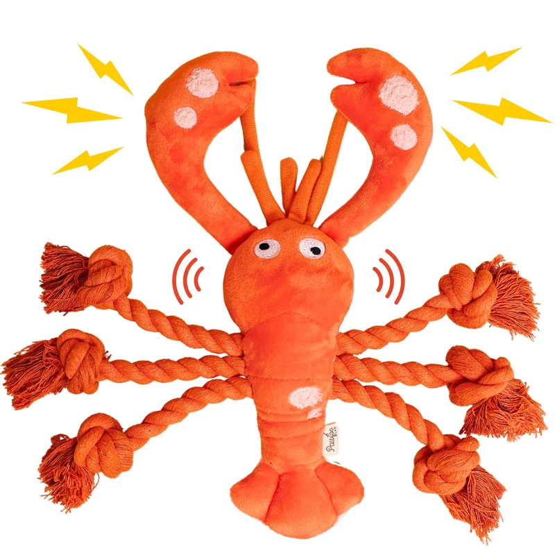 Pawfoo Lab Grand Jouet Chien : Homard Peluche Siffant avec Corde – Interactif et Durable