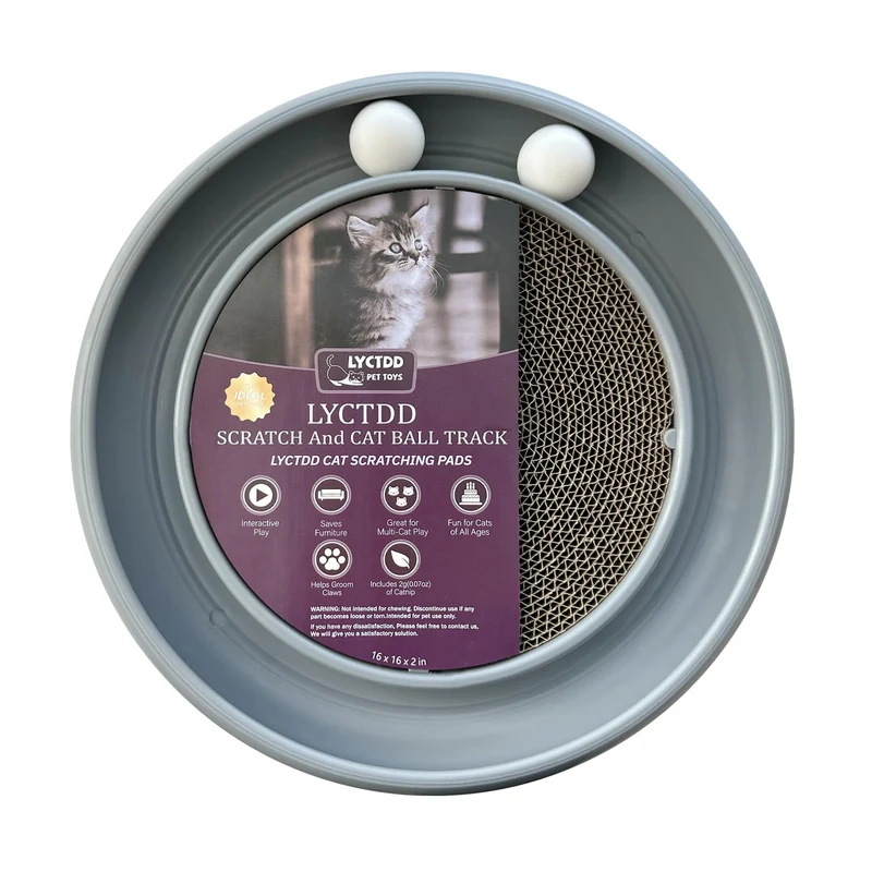 LYCTDD — Jouet interactif pour chat avec piste de balle et grattoir rond (gris)
