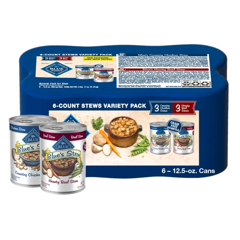 Blue Buffalo Ragoût Naturel pour chien – Boeuf et Poulet, Pack Variété 6 × 12,5 oz