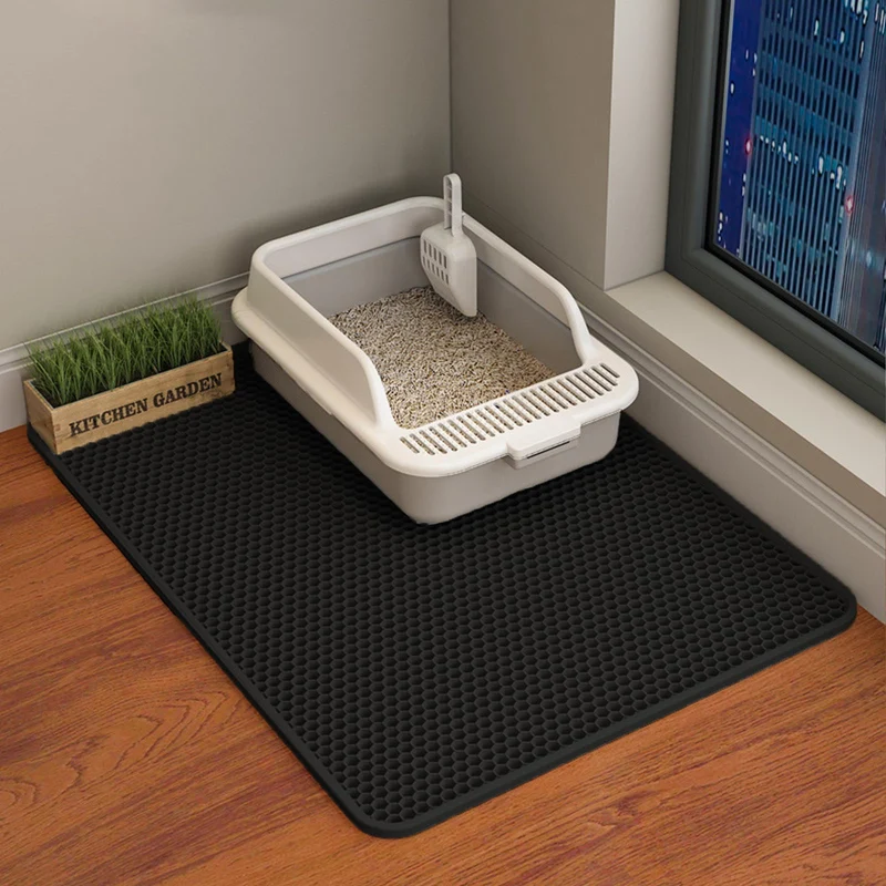HCY&WLD Tapis de litière pour Chat – Double couche, EVA antidérapant et étanche, 30x22 pouces, Noir