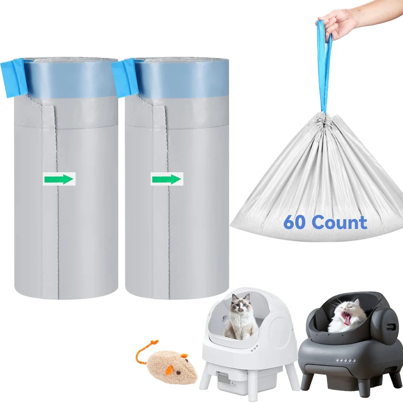 KropBom – 60 Sacs Litière Automatique compatibles NeakasaM1, Petpivot Autoscooper 11, Ouverture Supérieure, 27 x 13 po