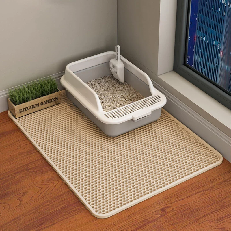 HCY&WLD Tapis de Litière pour Chat – Double Couches EVA Antidérapant et Étanche (30x22 po, Khaki)