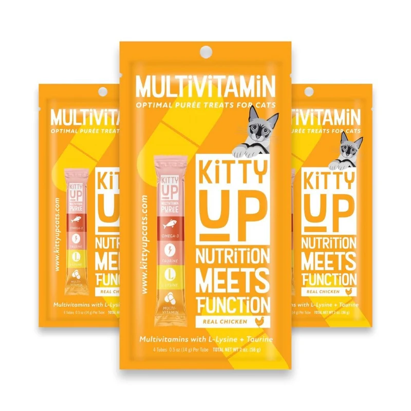 Kitty Up Purée de Poulet en Tube pour Chats | Friande humide sans céréales avec Lysine et Taurine | Lot de 12
