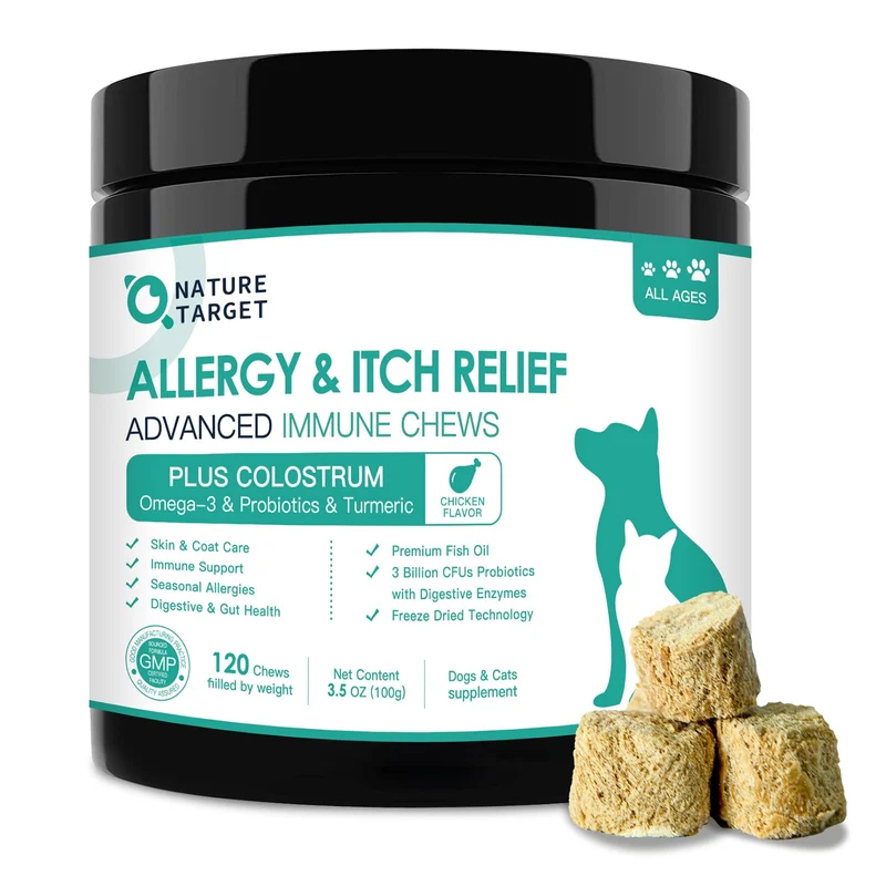 Nature Target Chien : Bouchées Anti-Allergie Lyophilisées – Probiotiques, Colostrum et Oméga 3