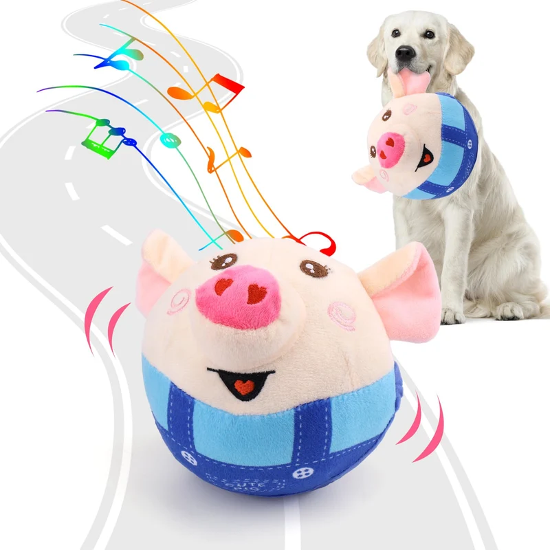 BABORUI Jouet Chien Cochon Interactif – Saut et Cri, Enregistrement et Musique (Bleu)