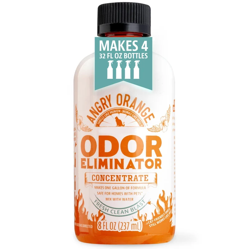 Angry Orange – Concentré Éliminateur d’Odeurs pour Animaux – Parfum Frais – 8 oz (128 oz de nettoyant)