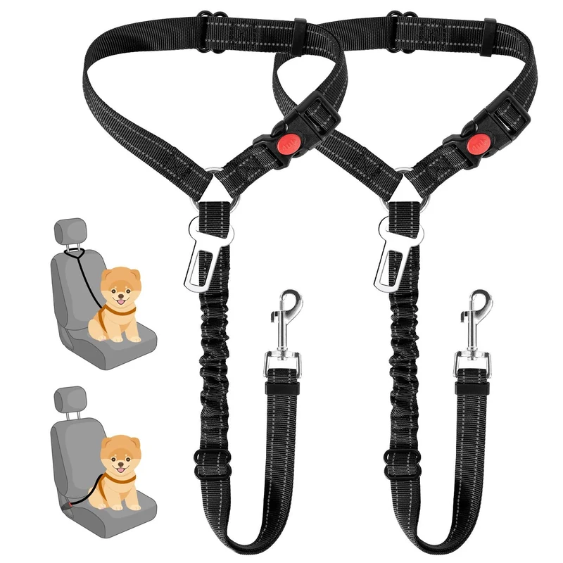 SlowTon Ceinture de sécurité pour chien voiture – 2 pièces, attache-tête, bungee élastique, 2 en 1
