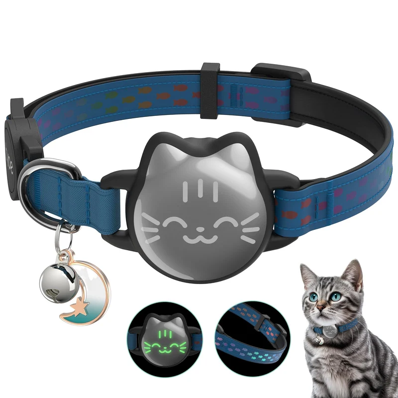 Collier étanche pour chat avec AirTag – Boucle à rupture et motif lumineux réfléchissant | Typecase (9-13 pouces)