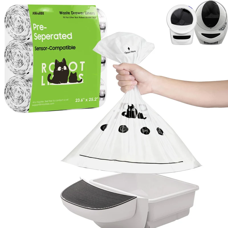AWoHH Sacs-liner pour Bac à Litière Robot 5/4/3 – 90 Pièces, 9-11 Gal, Blanc