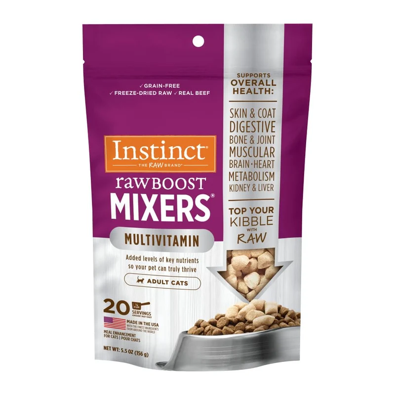 Instinct Mélanges crus fortifiants pour chats — Toppers crus sans céréales, bœuf réel, multivitamines (sac 156 g)