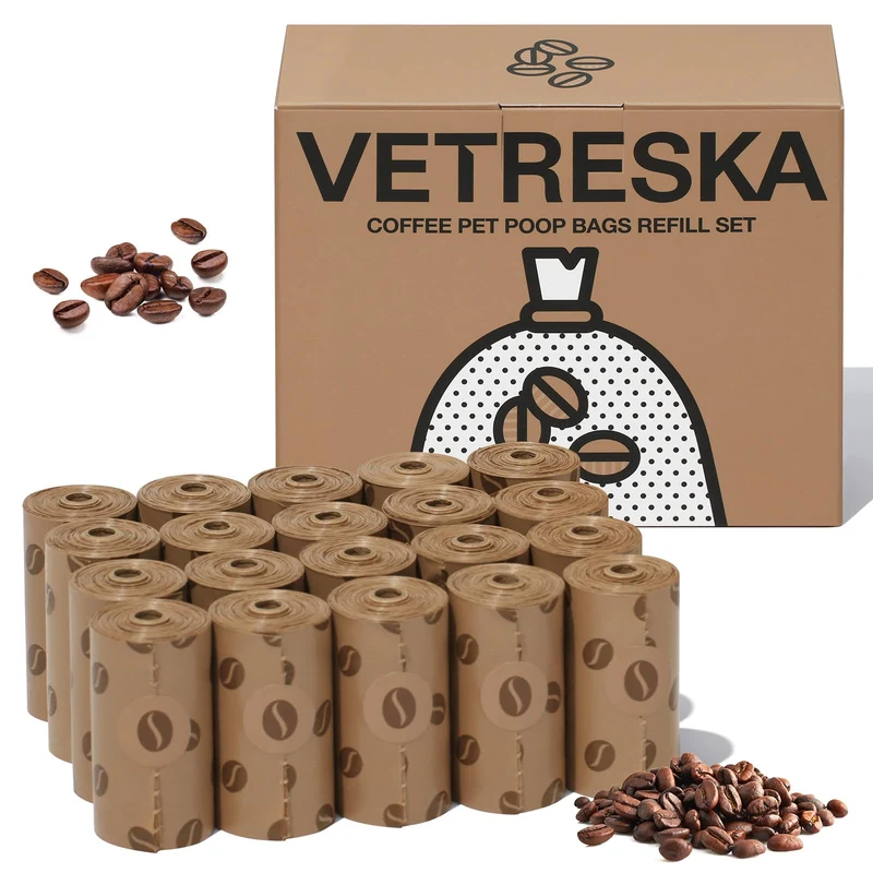 VETRESKA Sacs Poubelle Chien Café Arôme — Anti-Fuite, Extra Épais, 300 Sacs (20 Rouleaux)