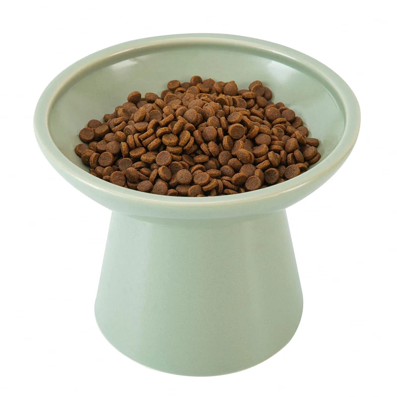 CEEFU Bol Chat Céramique Élevé Extra Large – 6,2 po, 5 po de hauteur, Vert Sauge