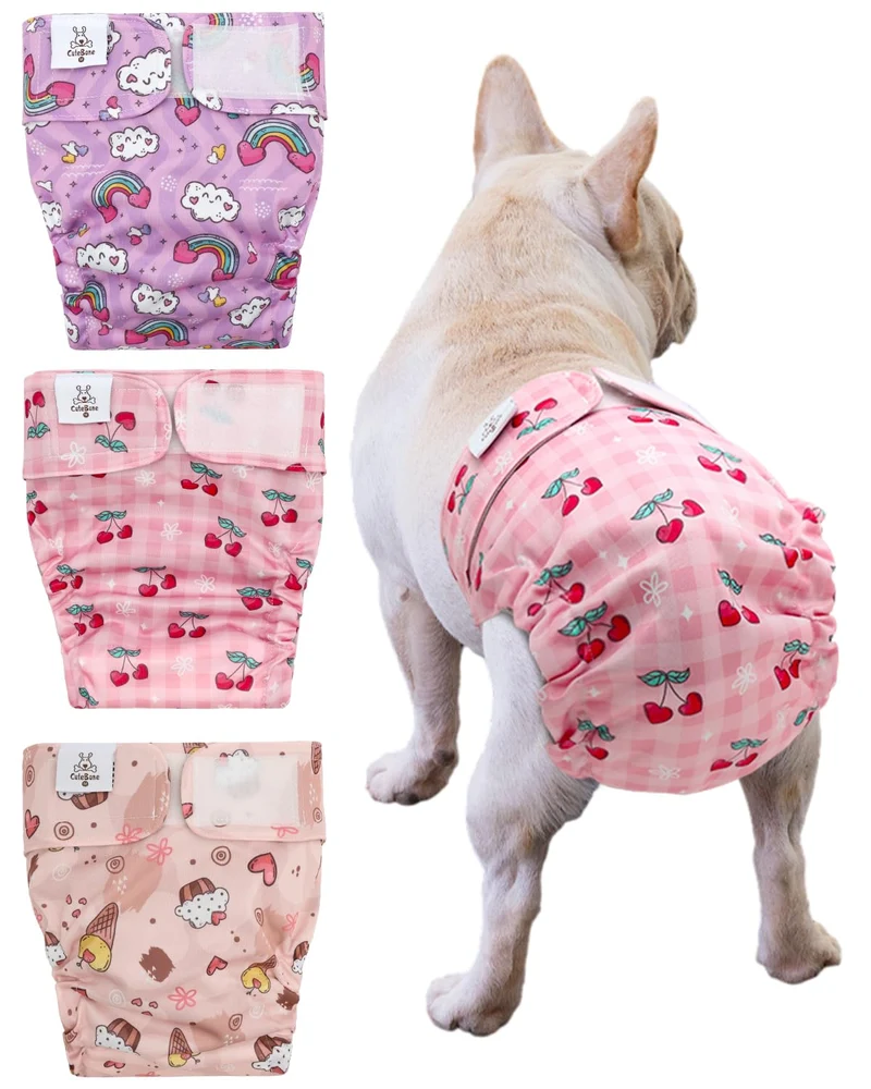 CuteBone Couches pour Chien Femelle Sans Trou de Queue — Pack Réutilisable 3 Pièces