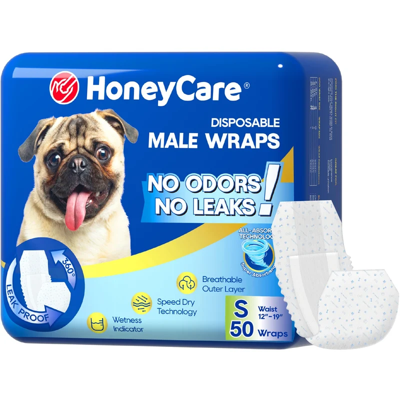 HONEY CARE All-Absorb A26 Wrap pour Chien Mâle – Petite, 50 Pièces