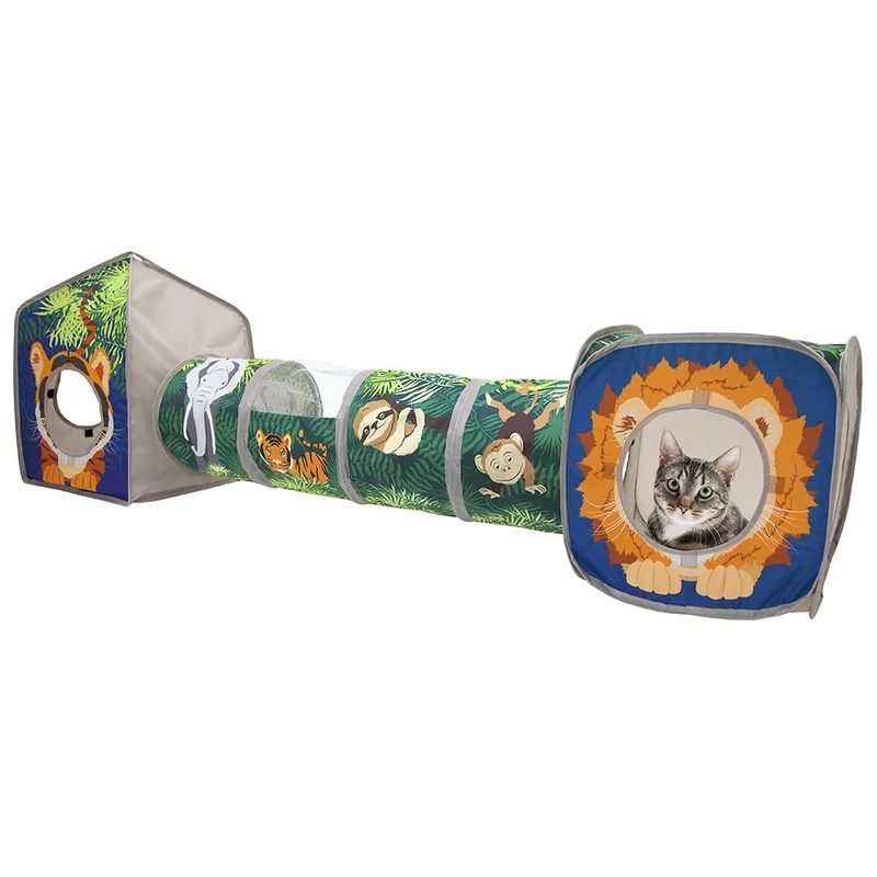 Kitty City Safari Jungle – Ensemble de jeux chat pliable avec Cube Lion, Cachette Tigre et Tunnel Safari