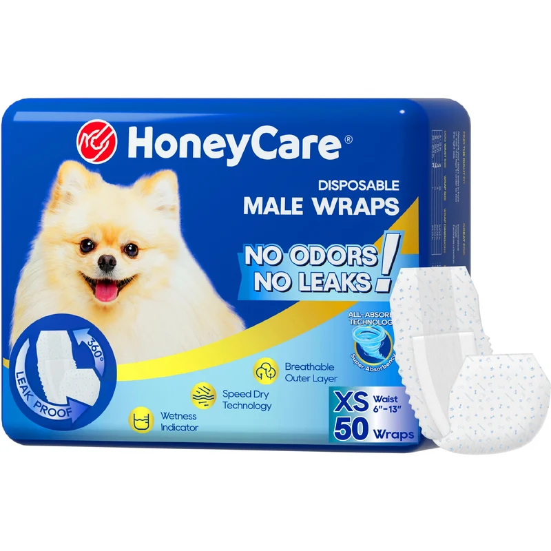 HONEY CARE All-Absorb A27 Wrap pour chien mâle – 50 unités, taille extra-petite (XS)