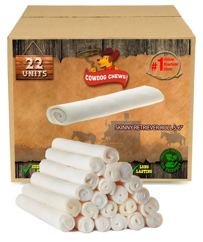 Cowdog Chews – Rouleau Rawhide 5-6 pouces, Friandise pour Chien, 100% Naturel, Origine Bétail Pâturé Sud-Américain (Lot de 22)