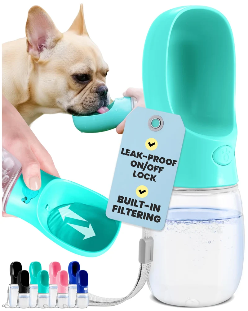 MalsiPree Gourde d’eau pour chien 355 ml Bleu – Verrou anti-fuite et utilisation à une main – Bol intégré
