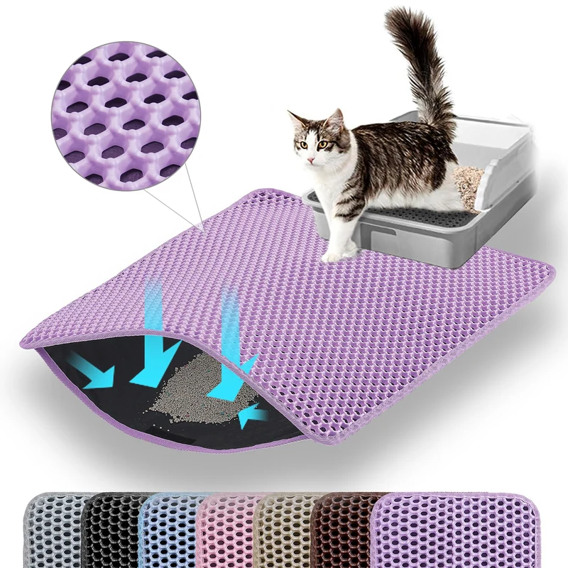 Petinstinct Tapis Litière Extra Large pour Chats 30x22 po Violet – Double Couche Alvéolaire, Anti-Dégrin et Étanche