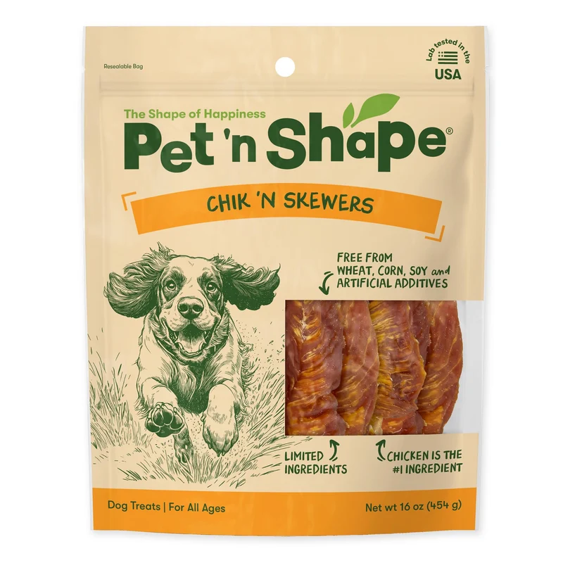 Pet 'n Shape Chik 'n Skewers – Friandises pour chien au poulet enveloppé cuir brut, 1 livre