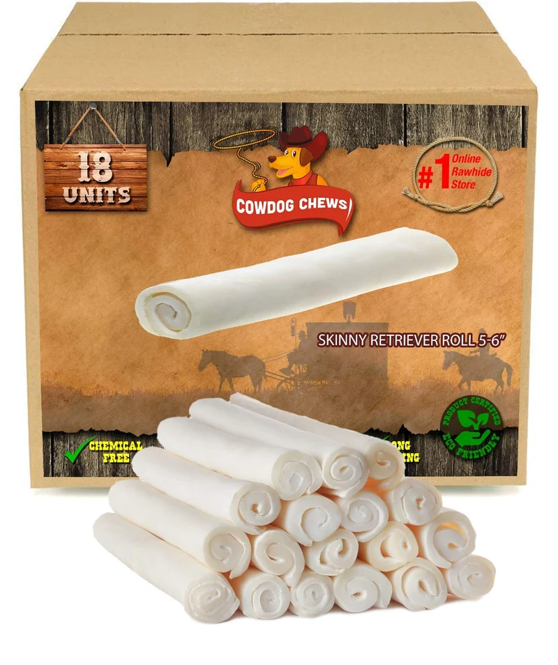 Cowdog Chews Rouleau Cuir Brut Naturel 5-6 pouces – Friandise pour Chiens, 18 pièces