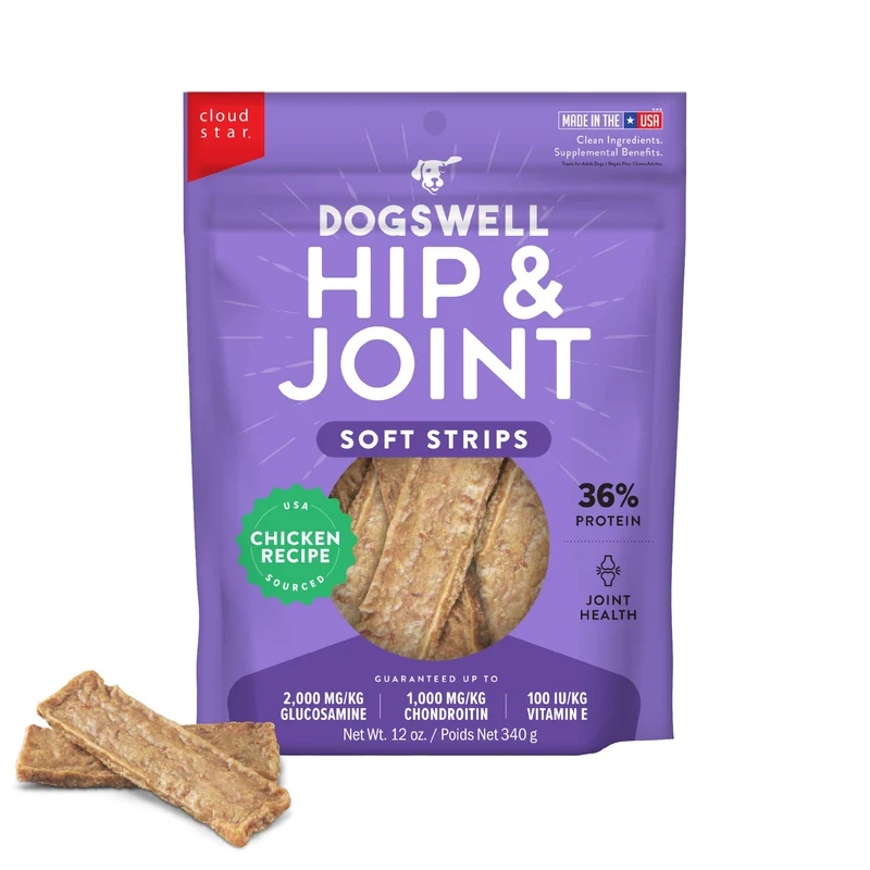 DOGSWELL Friandises Hanches et Articulations pour Chiens – 100% Viande de Poulet, Sans Céréales, Glucosamine & Oméga-3