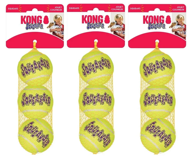 KONG Squeakair – Balle Tennis pour Chien (Moyenne), Lot de 9
