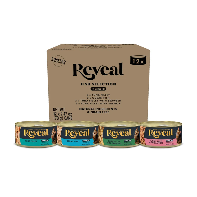 Reveal – Nourriture humide naturelle pour chat, Pack 12 boîtes 2,47 oz, 4 saveurs