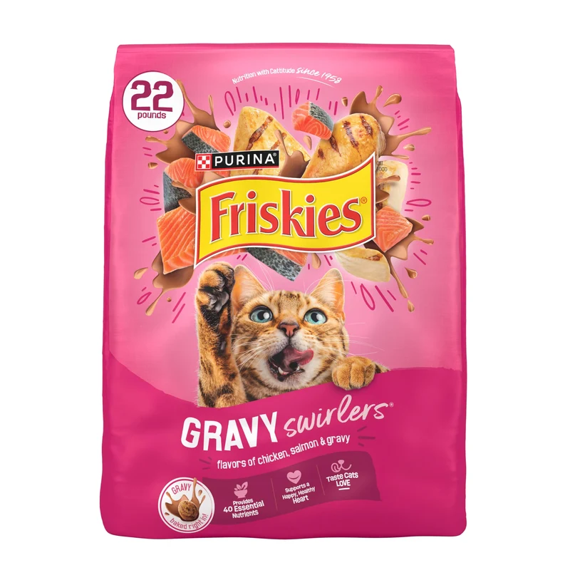 Purina Friskies Tourbillons de Sauce – Croquettes pour Chat au Poulet et Saumon, Sauce Intégrée, Sac de 10 kg