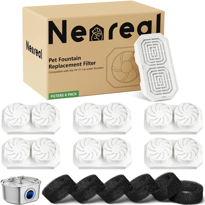 Neareal – Kit 6 filtres avec éponges pour fontaine animale inox 3,2 L (108 oz)
