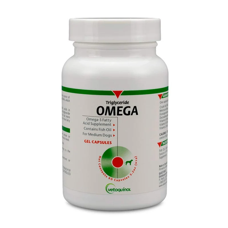 Vetoquinol Triglyceride Omega – Capsules oméga-3 pour chien, taille moyenne (14–27 kg), 60 capsules