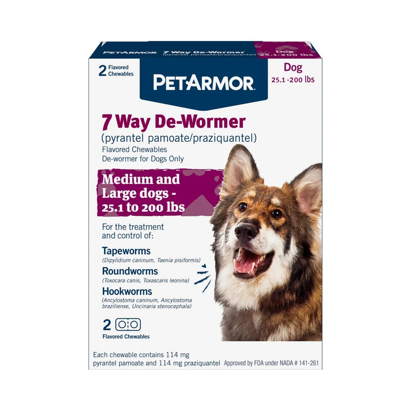 PetArmor Vermifuge 7 Voies pour Chiens — Comprimés Masticables pour Grands Chiens et Chiots ≥25 lb