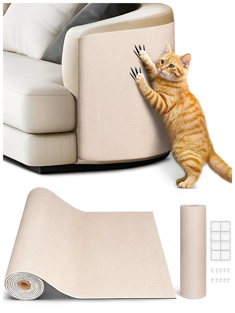 Minyii Tapis Anti-Griffe Chat 78,7x15,8 po – Adhésif Beige et Couverture Polyvalente