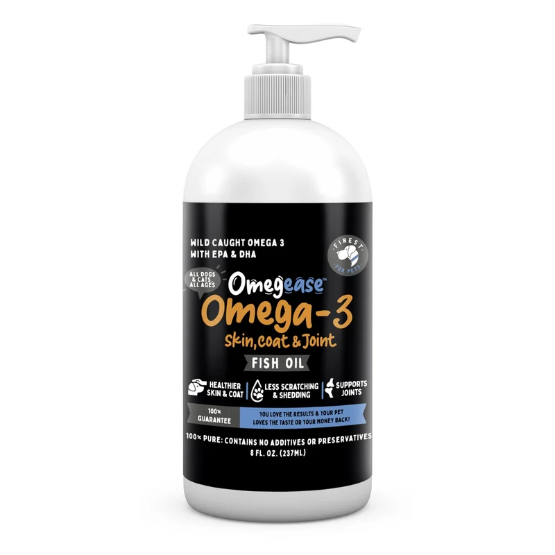 Huile de Poisson 100% Pure pour Chiens et Chats – Omegease, 1545 mg Omega-3 par Cuillère, Sans Arômes